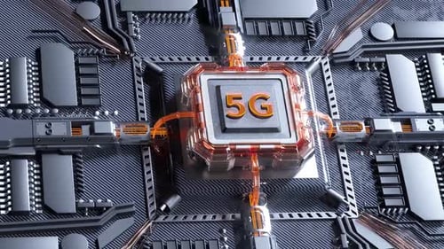 A Computer Motherboard With AI Message On It In A Futuristic City Factory Product