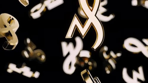 Endlessly Falling Gold Penny Symbol on a Black Background