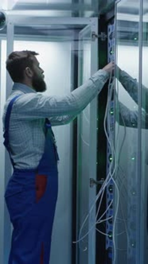 Male Technician Working in a Data Center