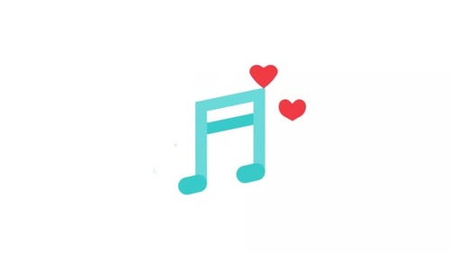Animated Flat Design Music Note with Hearts Icon