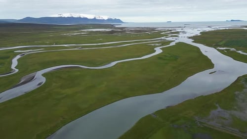 Aerial View of Iceland Cold Wilderness Featuring a River