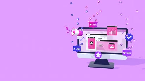 Estrategia animada de redes sociales, concepto de optimización y marketing con espacio de copia.