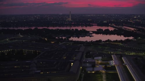 Washington dc pentagon early morning aerial view over potomac river circa 2017