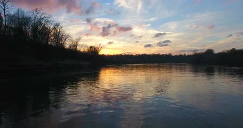 beautiful river aerial sunset drone