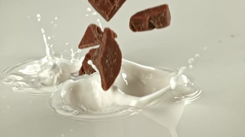 Super Slow Motion Chocolate Falls Into the Milk Filmed on a Highspeed Camera at 1000 Fps