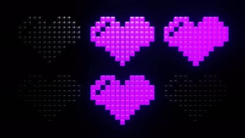 Turquoise And Purple Pixel Hearts Strobe Flashing Background Vj Loop in 4K