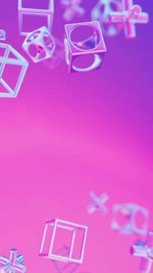 Abstract 3d Holographic Iridescent Geometric Shapes Rotating Animation Loop Modern Minimalistic