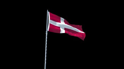 Realistic Waving Denmark Flag on a Black Background