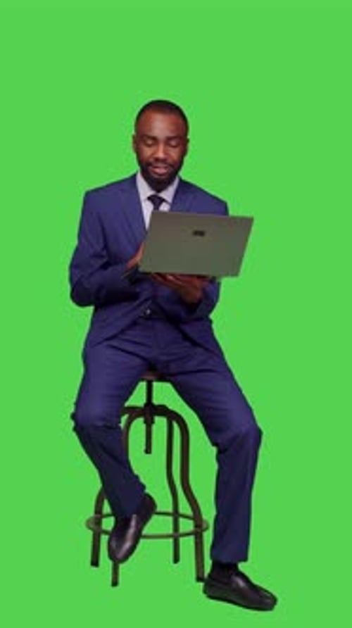 Vertical Video Front View of Startup Worker Attending Videocall Business Meeting