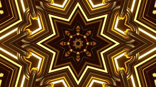 Shiny Golden Geometric Kaleidoscope Motion Background Loop