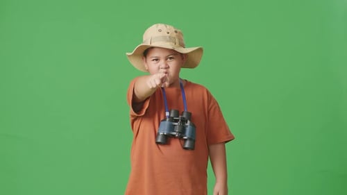 Tourist Boy Researcher Pointing Finger Toward You, Speaking Against Blaming You