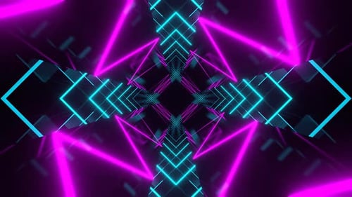 Cyan And Pink Neon Curve Moving In Mirror Tunnel Background Vj Loop In 4K