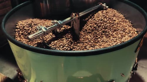 Coffee Beans Roasting Inside Industrial Machine