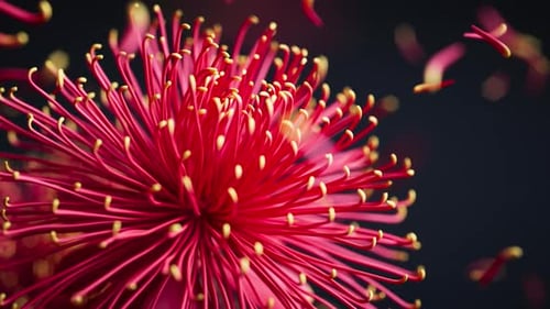 Florale 3D-Schleife aus Chrysanthemen mit sanft wehenden Blütenblättern.