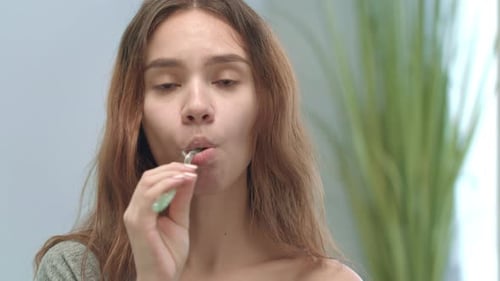 Woman Brushing Teeth Portrait Dental Care