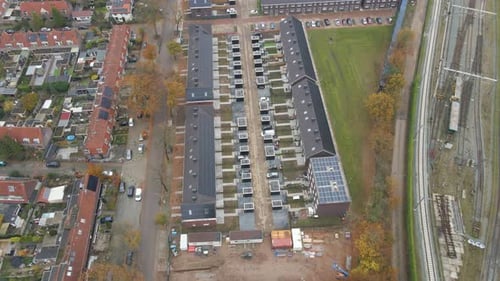 Aerial View of Modern Townhouses with Solar Panels
