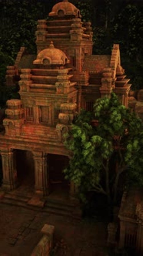 Ancien bâtiment du temple avec un arbre à l'avant
