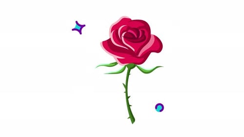 Animated Rose Flower Icon with Decorative Sparkles