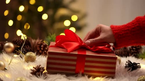 Festive Hand Decorating Red Gift Box with Ribbon