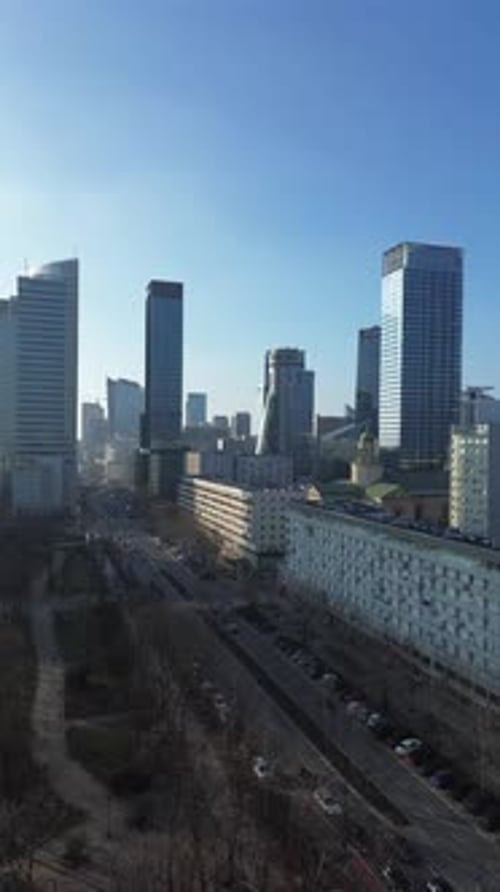 rone vertical video showcasing Warsaw center