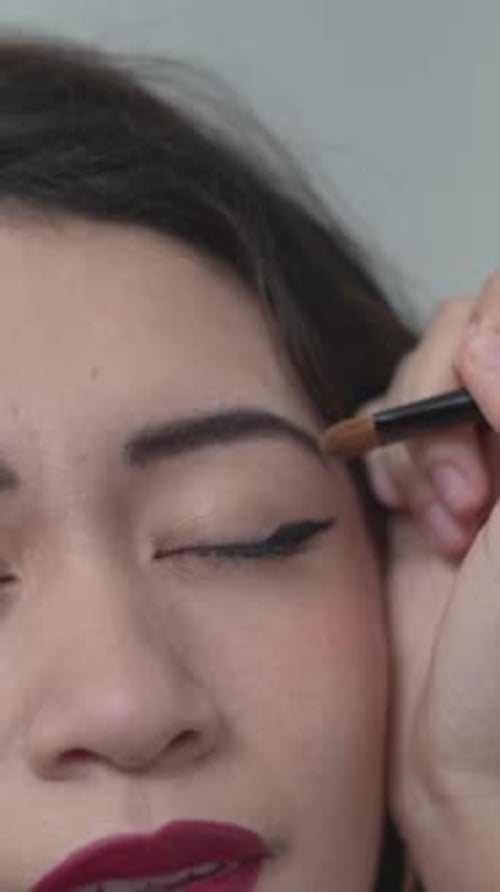 Eyebrow Makeup Application with Brush Close Up