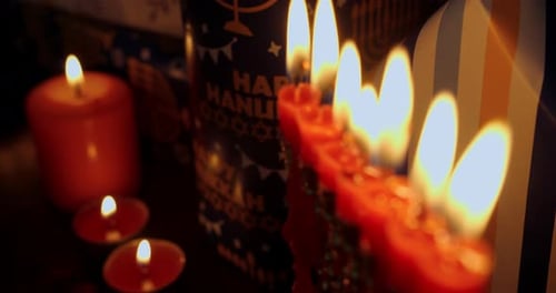 Hanukkah Menorah Candles Glowing
