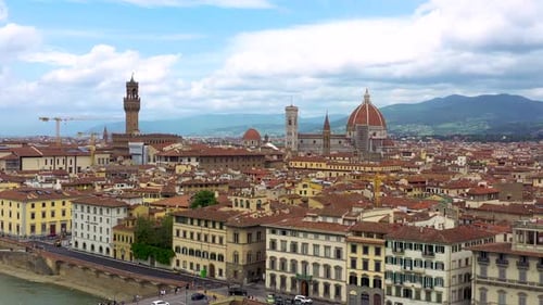 aerial drone view of florence city, Italy. the Cathedral of Duomo Florence
