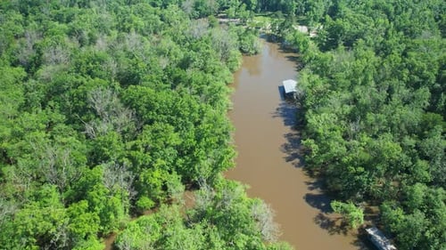 Aerial over a flooded river in Florida