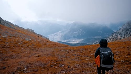 Hiker Exploring the Rugged Landscape of the Pyrenees in Spain