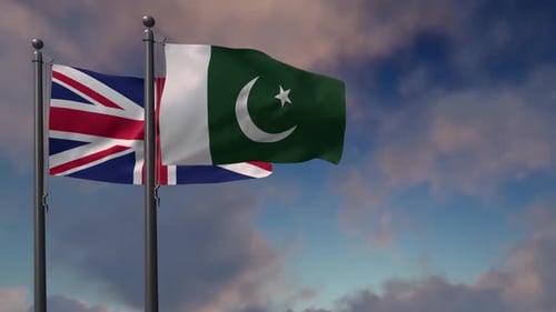 United Kingdom and Pakistan Flags Waving in Realistic Style
