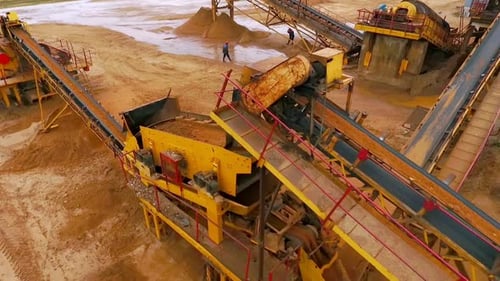 Aerial View of Gravel Pit with Conveyor Belts