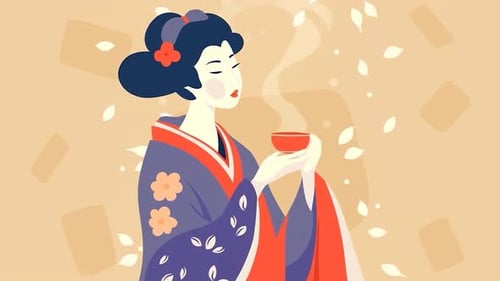 Mujer geisha japonesa con kimono bebiendo té - Calma - Cultura japonesa