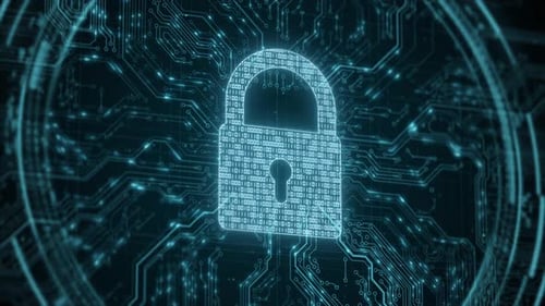 Security Hologram Virtual Hud Pin with Shield and Lock Concept of Finance Data Privacy and