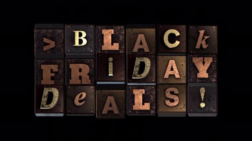 Überschrift zu Black Friday-Angeboten in Metallblockform