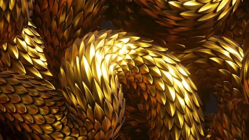 abstract fantasy background with wavy tangled golden snakes moving