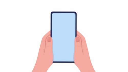 Première vue animée, mains avec téléphone