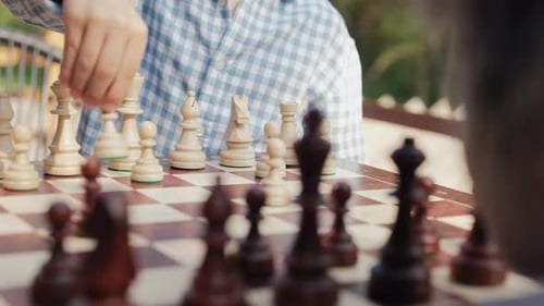 Little Boys Friends Playing Board Game Chess Children Learning to Move Pieces