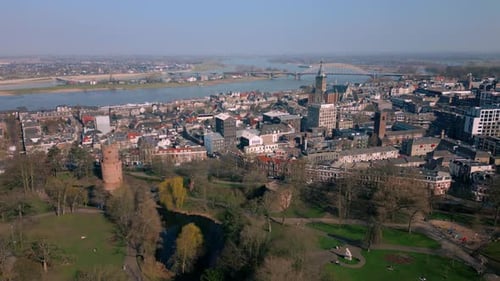 Comprehensive Aerial Panorama of Nijmegen City Center drone forward