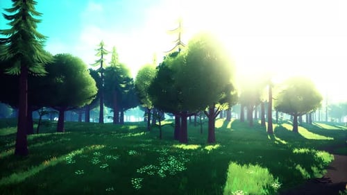 Cartoon Landscape with Hills and Forest