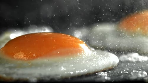 A Sizzling Macro View of Sunny Side Up Eggs Frying in Gold
