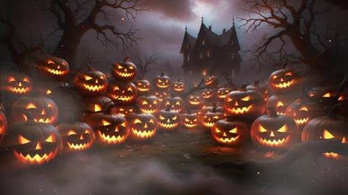 Halloween Pumpkins In The Forest