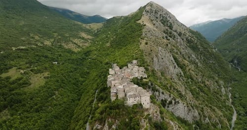 Aerial view of the village on the hill, Italy.