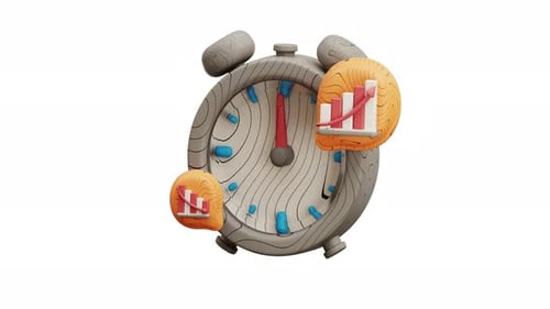 3D Animation Alarm Clock With Rising Bar Chart