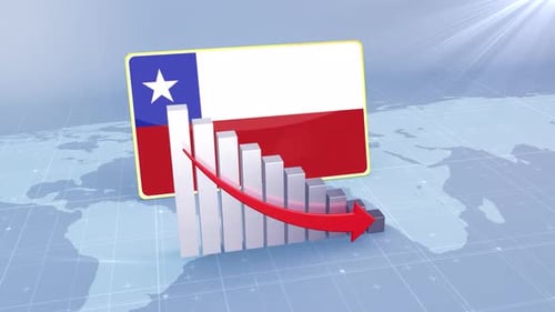 Chile Flag With Decrease Bar Chart Graph And Arrow Red