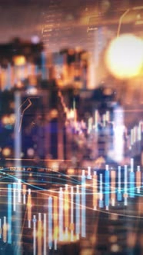 Animated Financial Data Display with Growing Stock Market Charts