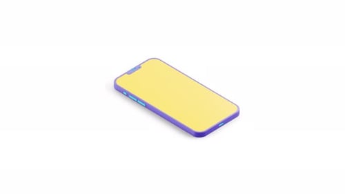 Isometric Smartphone With Yellow Screen On White Background Modern Technology