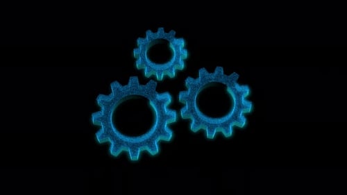 Digital Wireframe Gears Rotating Loop Animation