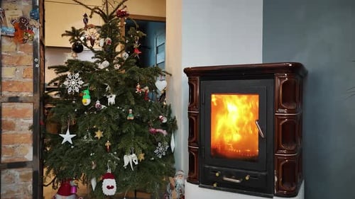Christmas Tree and Fireplace in Cozy Home