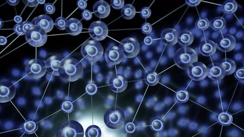 Molecular networks in virtual space. Design. 3D molecules with nucleus in biological compounds.