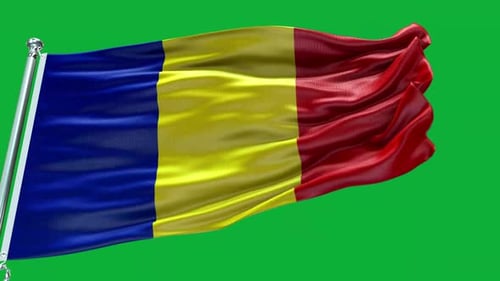 Realistic Waving Flag with Blue Yellow Red Stripes on Green Screen